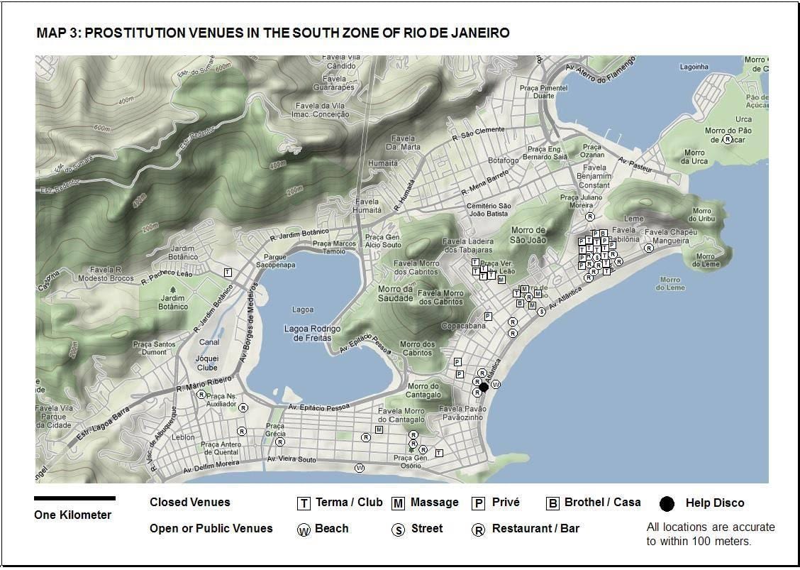 kort af Rio de Janeiro rauða hverfið
