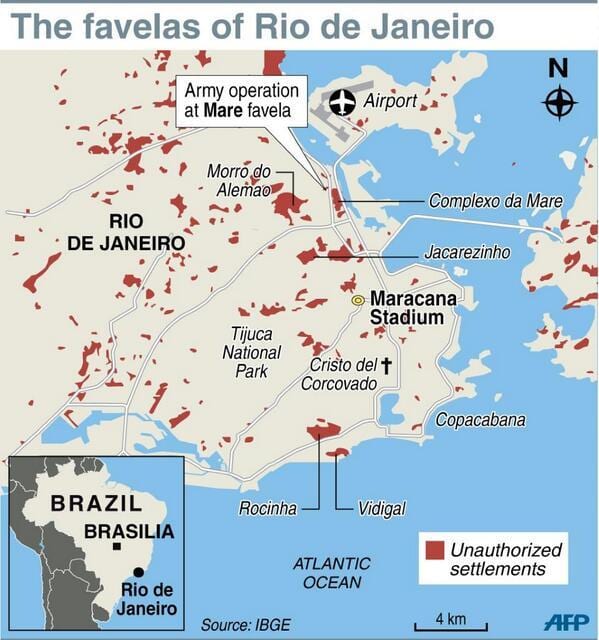hjallahverfinu Rio de Janeiro kort