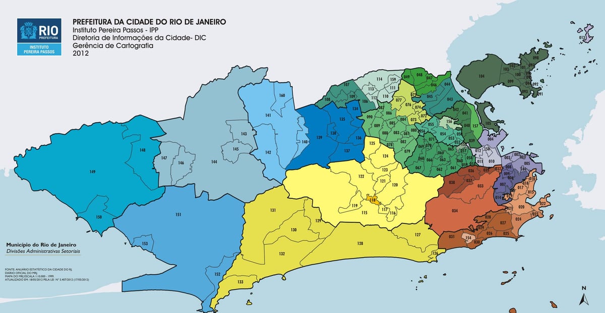 Rio de Janeiro hverfis kort